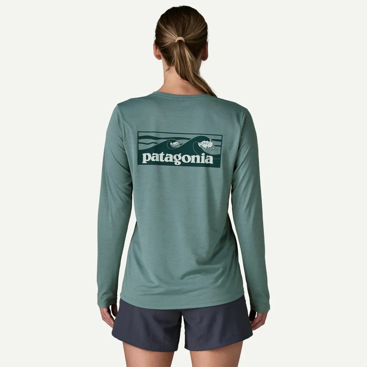 Patagonia L/S Cap Cool Daily Shirt - Board Logo W's dyno white